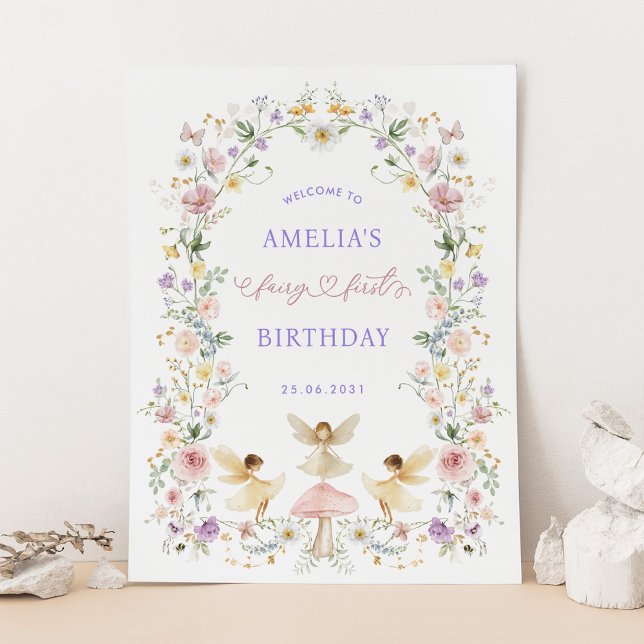 Poster Dreamy Floral Fairy First primeiro aniversario Wel (Criador carregado)