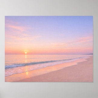 Poster Dreamy Pastel Pink Beach Sunrise Coastal
