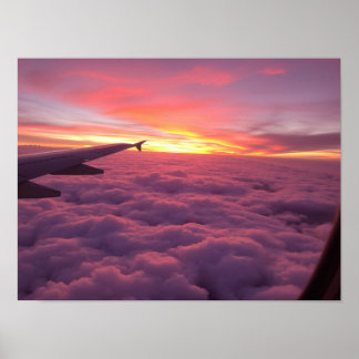 Poster Dreamy Pink and Purple Sunset Clouds Airplane View