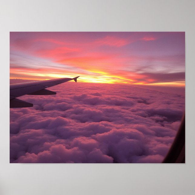 Poster Dreamy Pink and Purple Sunset Clouds Airplane View (Frente)