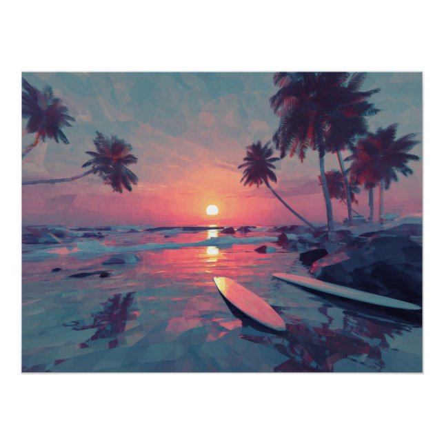 Pôster Dreamy Retro Sunset Island Art (Frente)