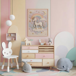 Poster Dreamy Unicorn em Pastel Wonderland