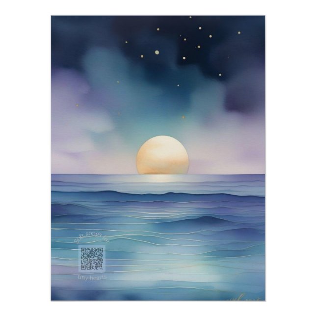 Pôster Dreamy Watercolor Ocean at Twilight Nursery Wall (Frente)