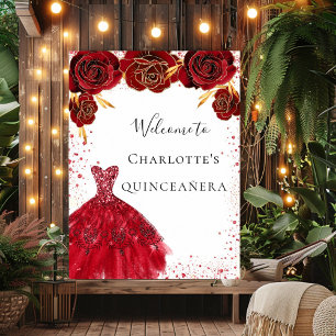 Poster Dress de glitter vermelho branco Quinceanera flora