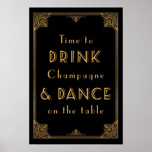 Poster DRINK e DANCE Gatsby inspiraram placa de casamento (Frente)
