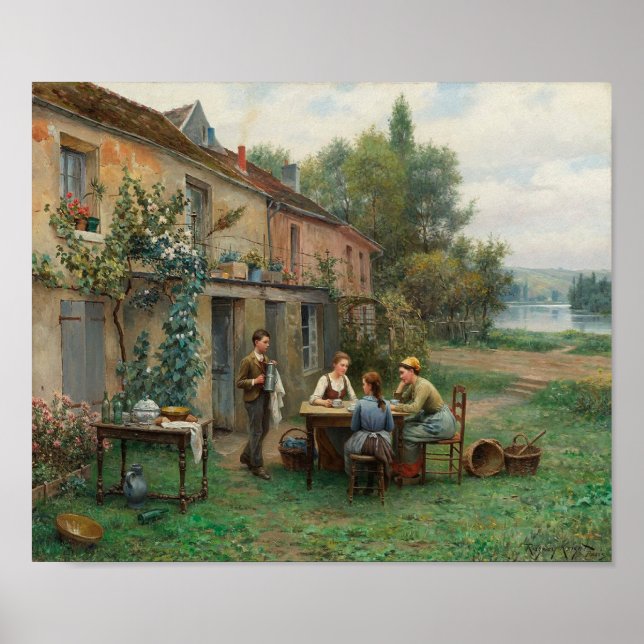 Poster Drinking Coffee in the Garden (French Landscape) (Frente)