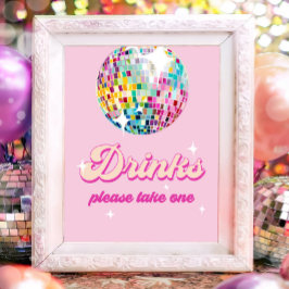 Poster Drinks Table Disco Ball Retro Groovy Birthday