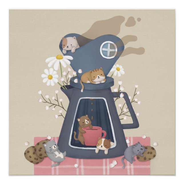 Pôster Dripper e Kittens de Café Pour-over (Frente)