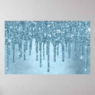 Poster Dripping Ice Blue Glitter   Glam Metallic Sparkle