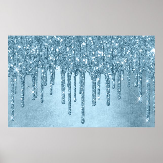 Poster Dripping Ice Blue Glitter | Glam Metallic Sparkle (Frente)