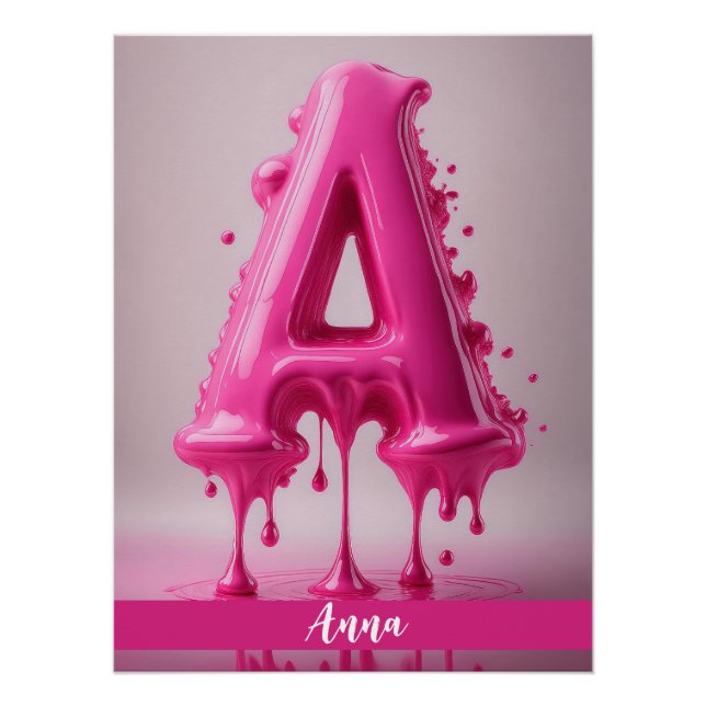 Pôster Dripping Pink Letter A - Customizable Name Poster  (Frente)