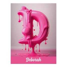 Pôster Dripping Pink Letter D - Customizable Name Poster 