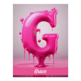 Pôster Dripping Pink Letter G - Customizable Name Poster 