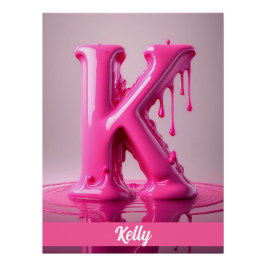 Pôster Dripping Pink Letter K - Customizable Name Poster 