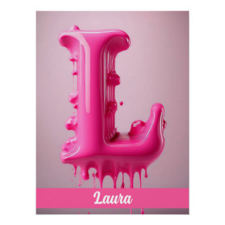 Pôster Dripping Pink Letter L - Customizable Name Poster