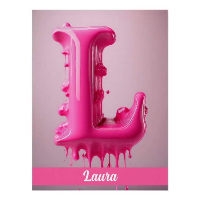 Pôster Dripping Pink Letter L - Customizable Name Poster  (Frente)