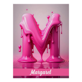 Pôster Dripping Pink Letter M - Customizable Name Poster 