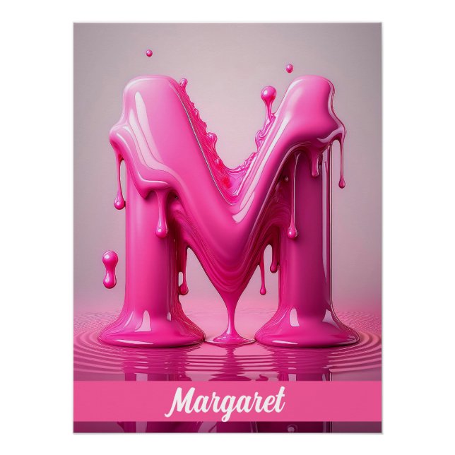 Pôster Dripping Pink Letter M - Customizable Name Poster  (Frente)