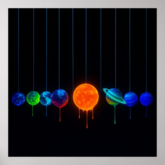 Poster Dripping Planet Cradle – Neon Cosmic Space Art (Frente)