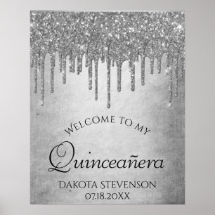 Poster Dripping Silver Glitter   Sparkle Quinceanera