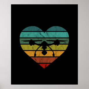 Poster Drone Em Retro Vintage Sunset Heart