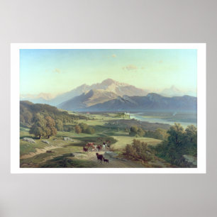 Pôster Drover on Horseback with his Cattle in a Mountaino