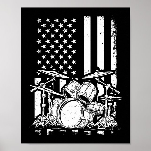 Poster Drum Kit Americano Flag Drummer Musico (Frente)
