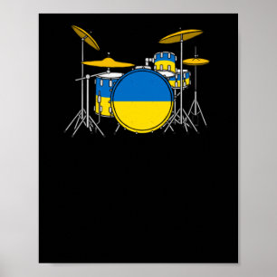 Poster Drum Kit Ucraniano Flag Drummer Musker Sticker
