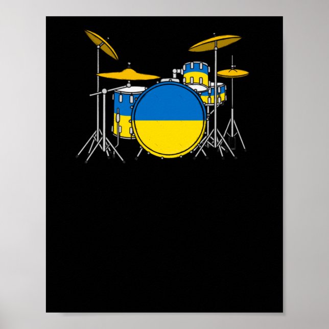 Poster Drum Kit Ucraniano Flag Drummer Musker Sticker (Frente)