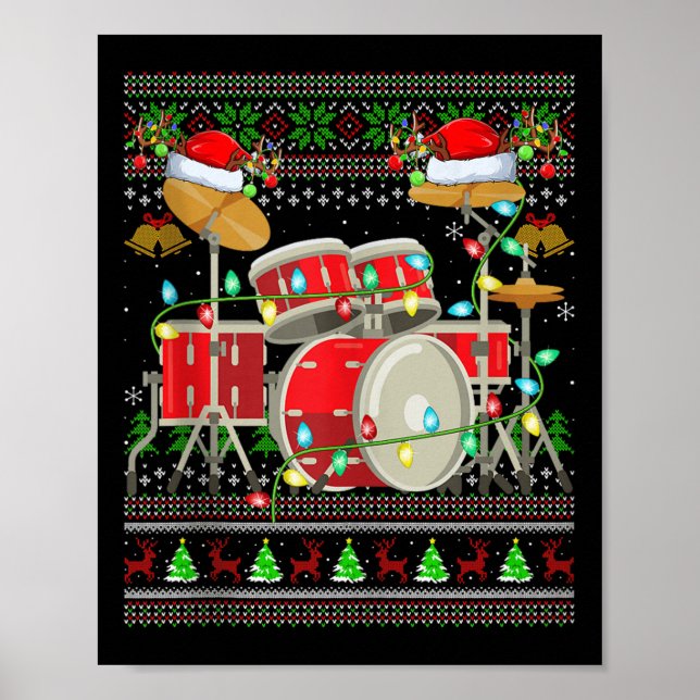 Poster Drum Ugly Christmas Sweater Musical Drum Player Dr (Frente)