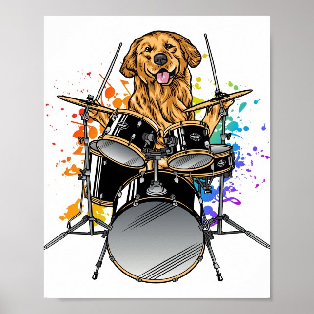 Poster Drummer Cachorro Jogando Tambores (Frente)