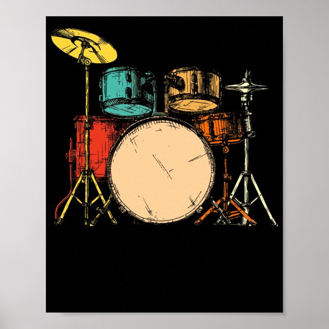 Poster Drummer de Drumset de Vintage (Frente)