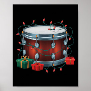 Poster Drummer Drum Xmas Papais noeis de iluminação do ta