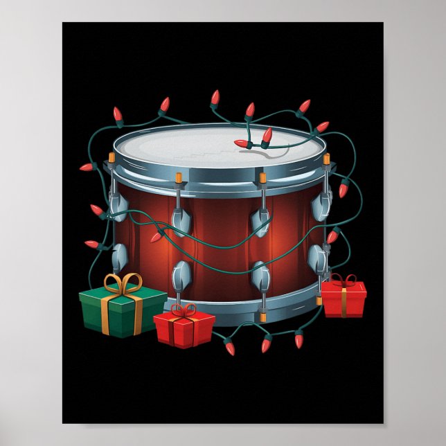 Poster Drummer Drum Xmas Papais noeis de iluminação do ta (Frente)