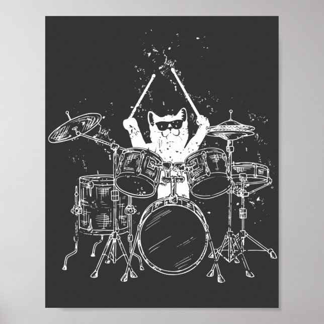 Poster Drummer Gato Tocando Tambores (Frente)