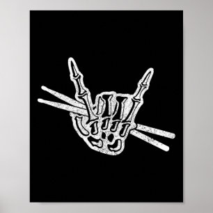 Poster Drummer Halloween Skeleton Hand Rock and Roll Drum