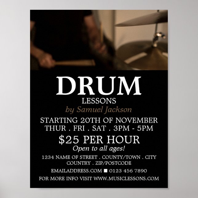 Poster Drummer, Lições De Tambor Publicidade (Frente)