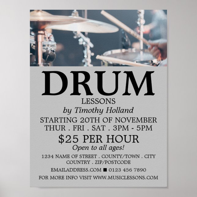 Poster Drummer, Lições De Tambor Publicidade (Frente)