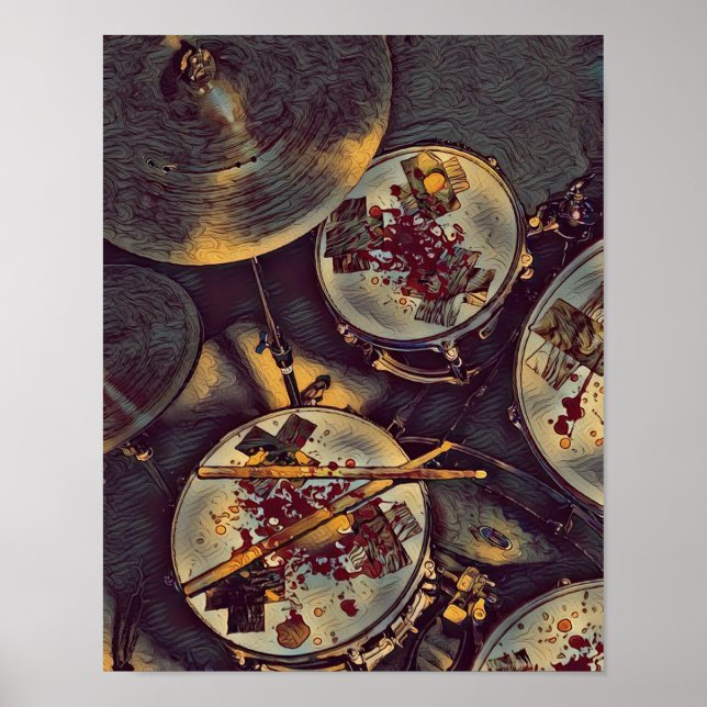 Poster Drummer Músico Bloody Drum Kit Rock N Roll Impress (Frente)