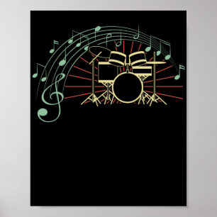 Poster Drummer Notes Retro Drummer Musical Drumsticks