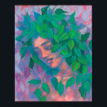 Poster Dryad Tree Spirit Green deixa surreal fantasia de<br><div class="desc">Poster com pintura colorida de fantasia, espírito de árvore florestal - dryad. Linda mulher com pássaros verdes e violetas deixa como seu cabelo. Fantasia / arte surreal, retrato imaginário. Pintura de Pastel, pastéis macios em papel, 43 x 49 cm, 2020 © Clipso-Callipso / Julia Khoroshikh www.clipsocallipso.art #clipsocallipso #fantasyart #imaginaryretrato #surreal...</div>