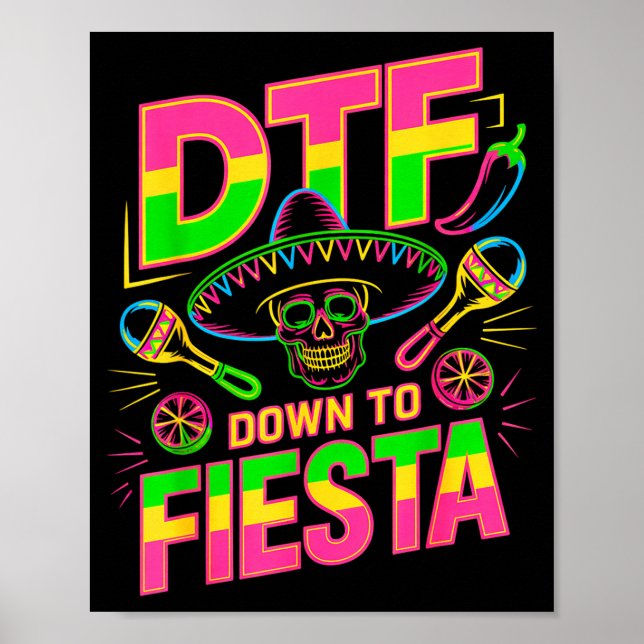Poster Dtf até a festa crânio engraçado mexicano para cin (Frente)