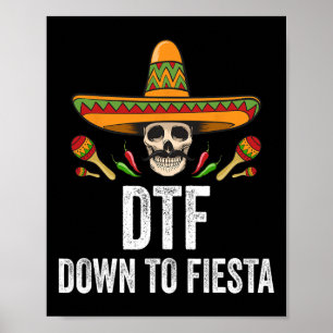 Poster Dtf Baixo Para Fiesta Engraçado Crânio Mexicano Ci