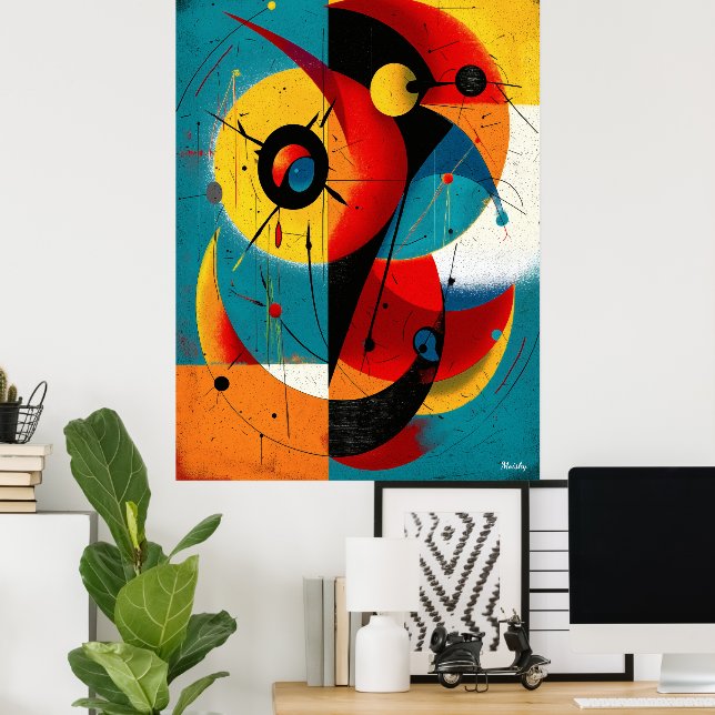 Poster Dual Orbit – Mid-Century Geometric Symmetry Wall  (Escritório em casa)