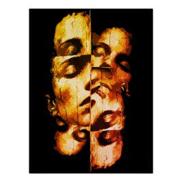 Pôster Dualidade em Ouro – Retrato Moderno Abstrato