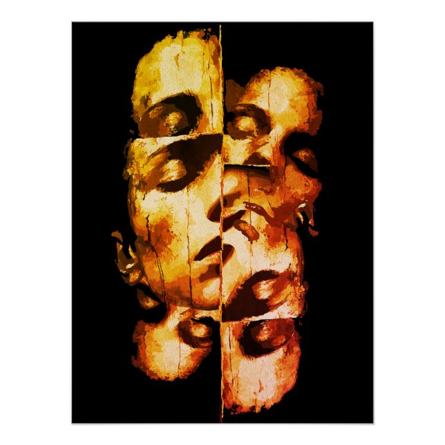 Pôster Dualidade em Ouro – Retrato Moderno Abstrato (Frente)