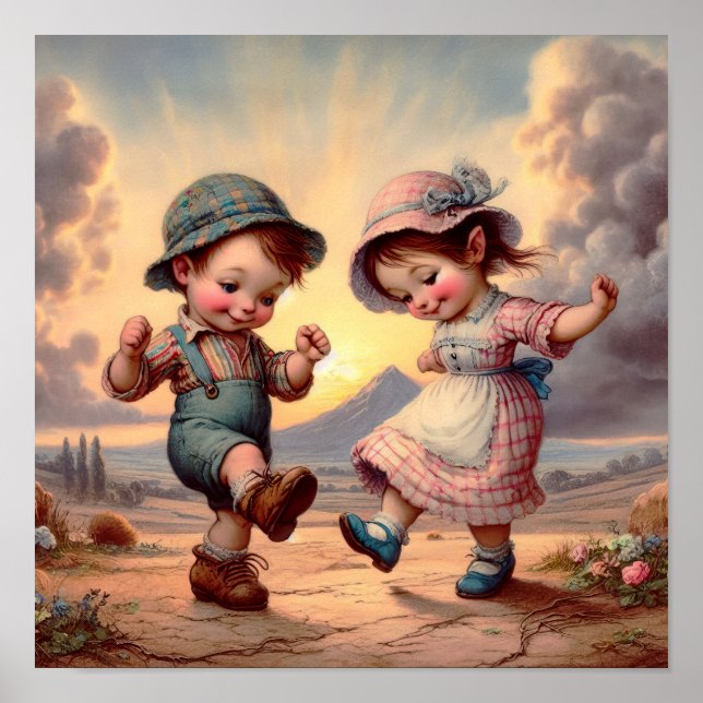 Poster Duas Adoráveis Vintage Munchkins Dançando (Frente)