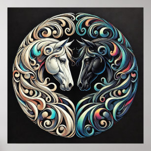 Poster Duas cabeças de cavalo voltadas uma para a outra