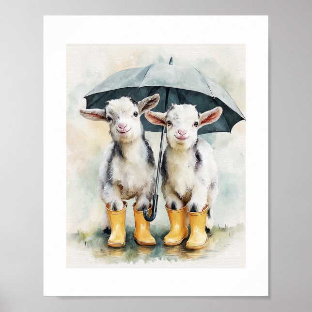 Poster Duas Cabras de Bebê em um Dia de Chuva (Frente)