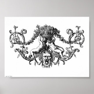 Poster Duas Cherubs Clássicas com Ivy e Flores